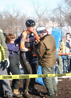 Trebon finally rises from the head-on ... Trebon finally rises from the head-on collision. ©Cyclocross Magazine