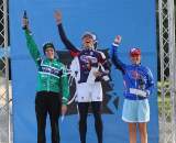 The women's podium: 1) Miller 2) Brems 3) Baumsteiger. Surf City Cyclocross Series Finale, Aptos High School, 1/10/10. © Cyclocross Magazine