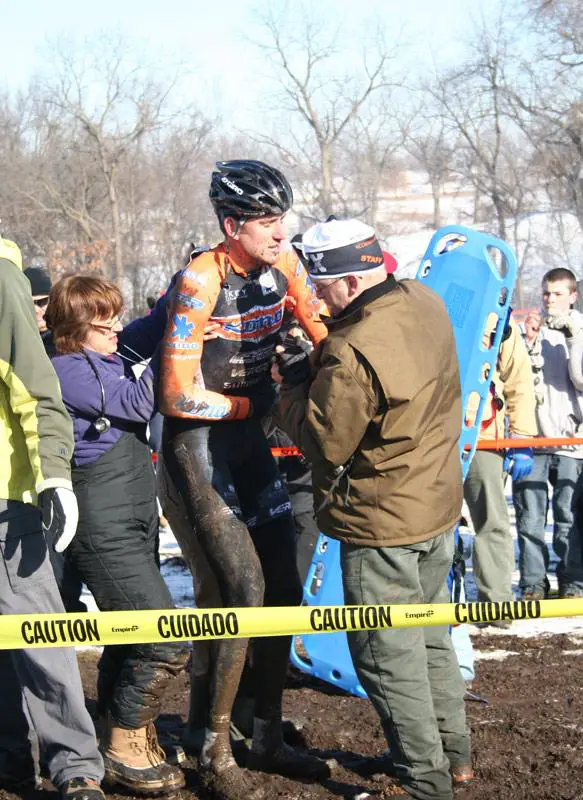 Trebon finally rises from the head-on collision. ©Cyclocross Magazine