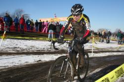 Katie Compton racing to her fourth elite cyclocross national championship. by Cyclocross Magazine