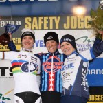 Marianne Vos (L), Katie Compton, and Sanne Van Paassen on the podium at Nommay. © Bart Hazen