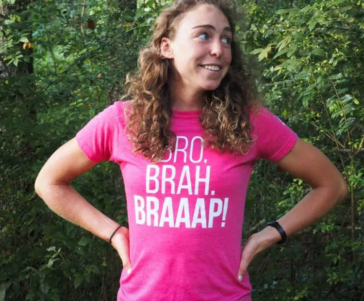 Looks like Erica Zaveta is familiar with 2014-15’s trendiest words in cyclocross. Photo from ridethealine.com
