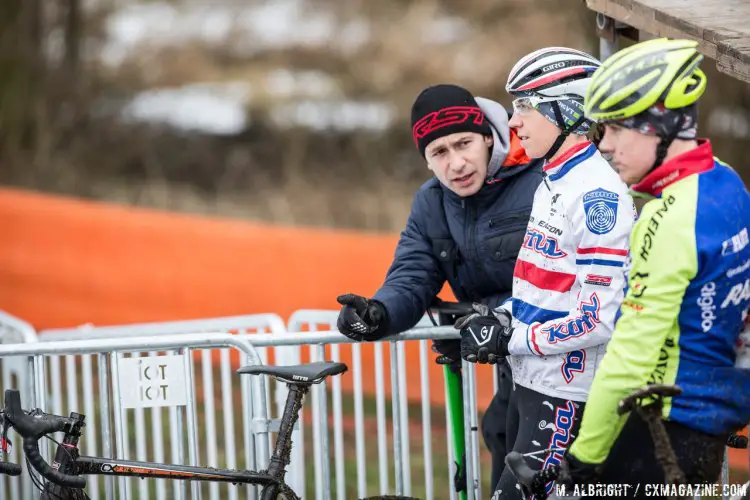 Helen Wyman studying the course, getting advice. © Mike Albright / Cyclocross Magazine