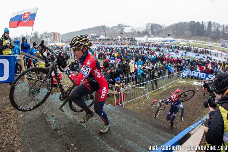 Meredith Miller pushing her injured ankle to finish 38th - Elite Women - 2015 Cyclocross World Championships © Mike Albright / Cyclocross Magazine