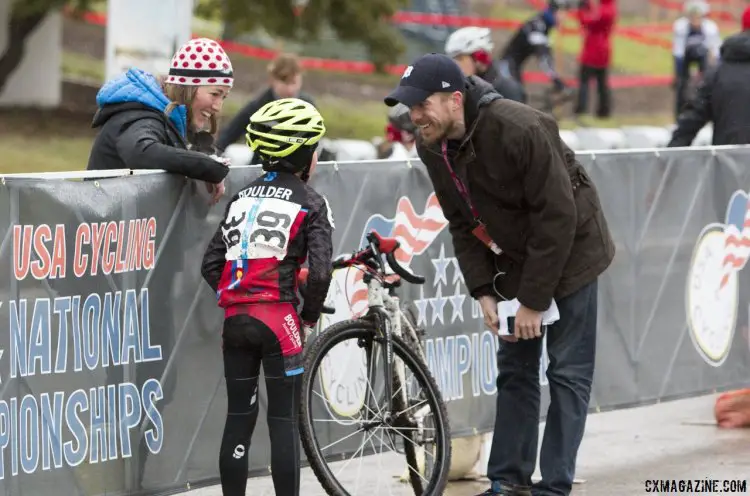 Carden King enjoys the fame of the Cyclocross Magazine interview - Junior 9-10, 2015 Cyclocross National Championships. © Cyclocross Magazine