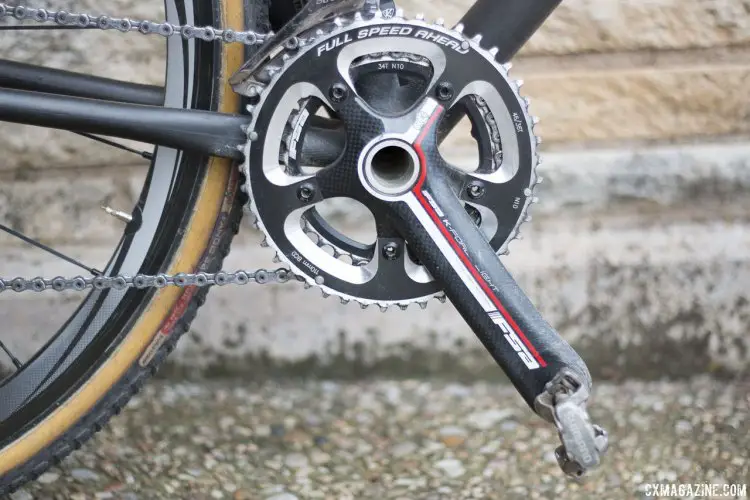 FSA K-Force Light compact cranks are matched to FSA Super Chainrings with slightly customized 46/34 cyclocross specific gearing. The © Cyclocross Magazine