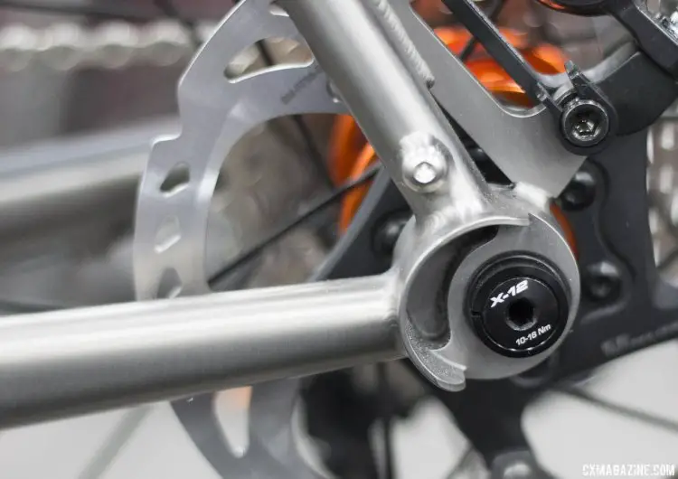 Mike DeSalvo, like No. 22 Bike Co, opted for the Syntace X12 dropout system with integrated derailleur hanger. NAHBS 2015. © Cyclocross Magazine