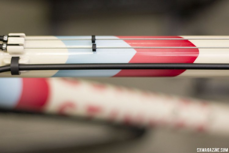 Full top tube cable routing on the Stinner Frameworks cyclocross bikes. © Cyclocross Magazine