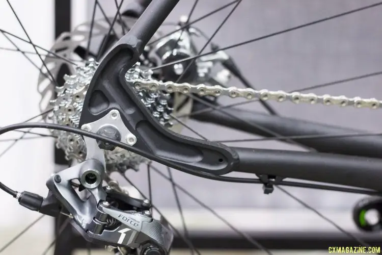 Zen Bike Co. Cross with a machined rear dropout that accepts QR or 12x142mm thru axle rear wheels via different inserts. NAHBS 2015. © Cyclocross Magazine