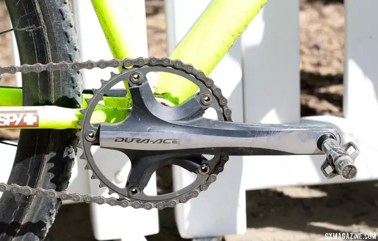 Nelson uses a Dura-Ace 7900 crankset to complete his singlespeed drivetrain. © Cyclocross Magazine