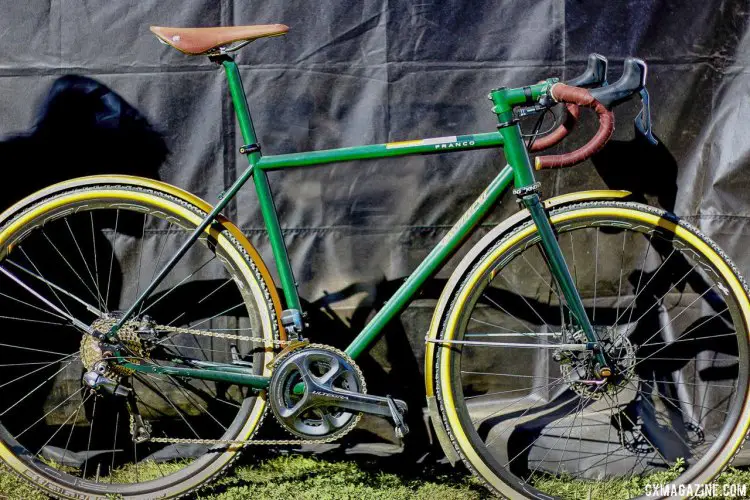Franco Bicycle showed off two different builds and finishes of its steel gravel bike. Thisis ready for wet weather commuting or dirt and gravel roads. Sea Otter 2015. © Cyclocross Magazine