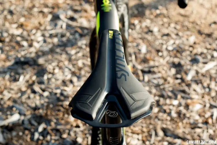 The Scott Addict CX 2016 features a full array of Syncros components, including this unique saddle. Get your friend one and hang on. Sea Otter 2015. © Cyclocross Magazine