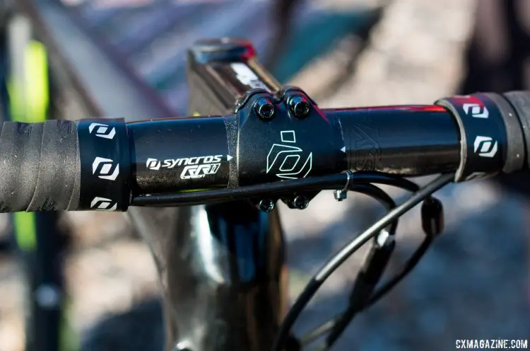 The Scott Addict CX 10 features Syncros carbon bars and stem to keep the weigh to a minimum - Sea Otter 2015. © Cyclocross Magazine