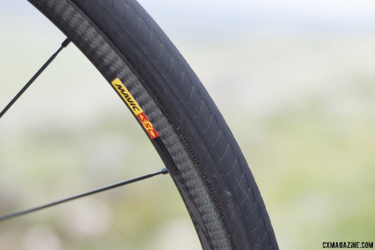 Mavic's new Ksyrium Pro Carbon SL road wheels come in both clincher and tubular format, with matching tires. The tubular format is impressively light at 1190g. The braking performance was impressive. © Cyclocross Magazine