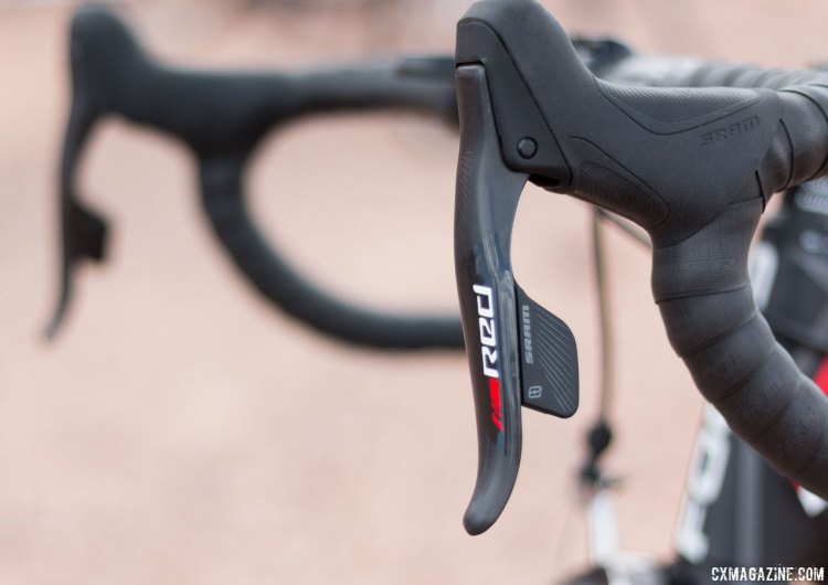 SRAM RED eTAP electronic / wireless shifters / brake levers look similar to a DoubleTap lever and feel similar. © Cyclocross Magazine
