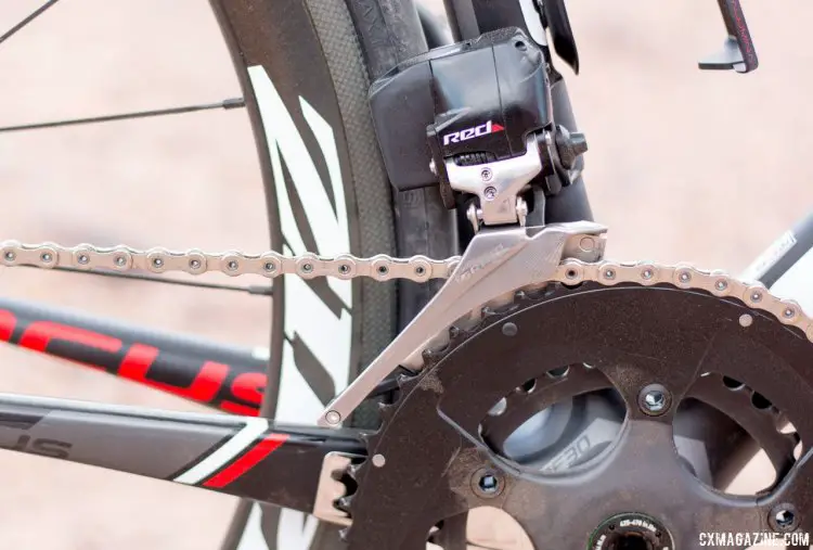 The SRAM RED eTAP electronic / wireless drivetrain relies on a YAW-based front derailleur that doesn't need to trim. © Cyclocross Magazine