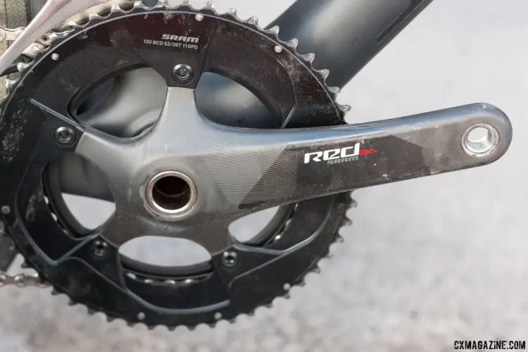 SRAM RED gets a new eTAP-matching finish for the Red crankset, but it's the same as the mechanical equivalent crank. © Cyclocross Magazine