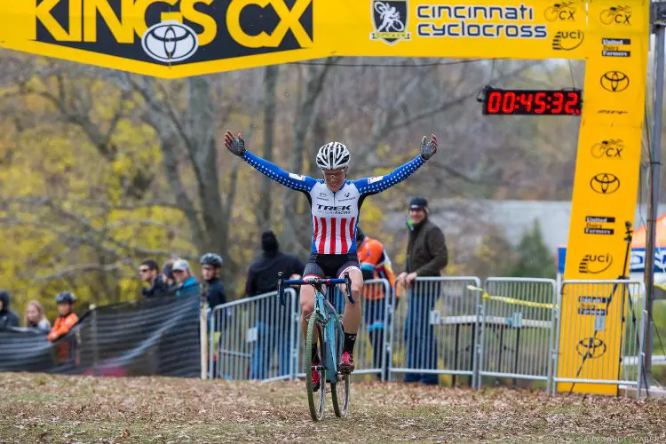 Katie Compton won Day One of the Cincinnati International Cyclocross Festival with a large gap and plenty of time to celebrate.