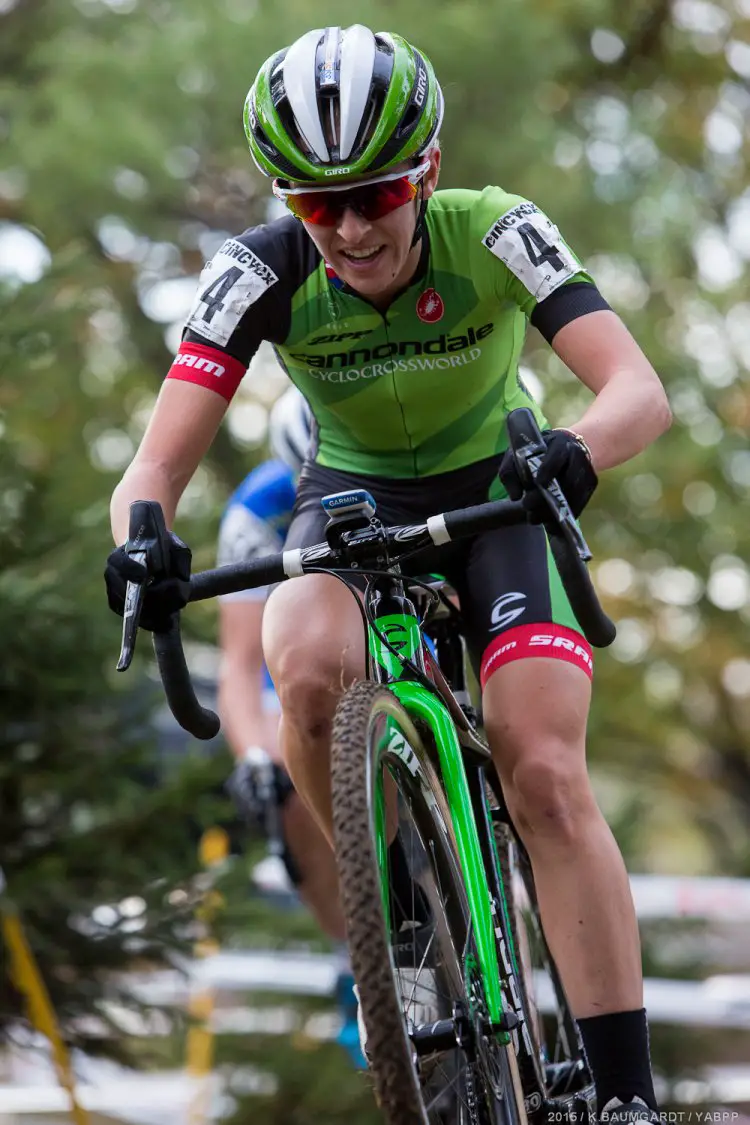 Katie Antonneau drives to a second place finish in the Pan-American Elite Women's race.