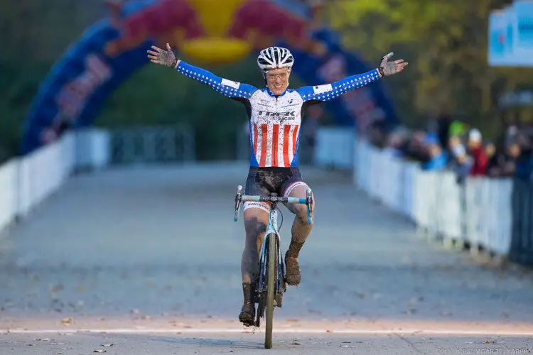 Katie Compton took the Elite Women's win on Day One of the Derby City Cup. © Kent Baumgardt