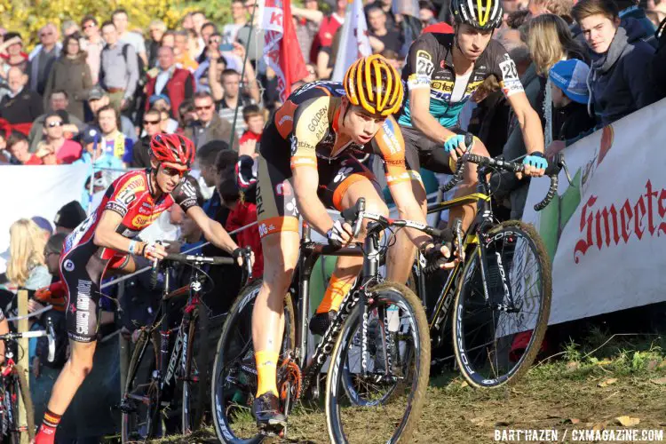 Wout van Aert proved to be unstoppable at Koppenbergcross. An uphill attack went unmatched and he was able to solo to victory. © Bart Hazen