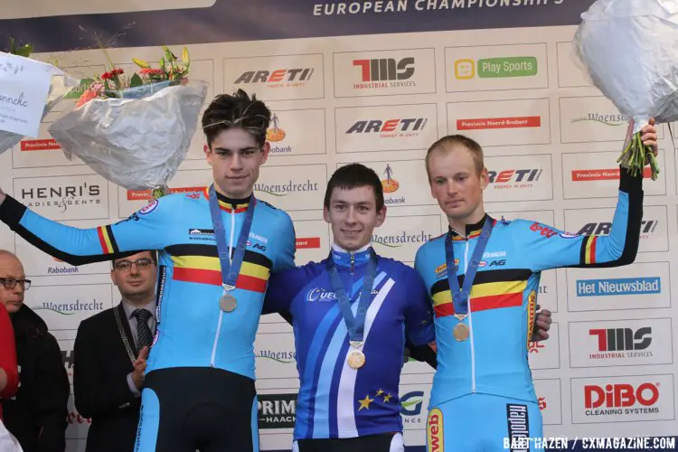 The Elite Men's European Cyclocross Championships podium. © Bart Hazen