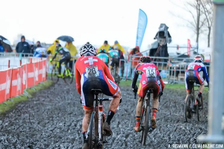 Morning rain left the often-dry Koksijde course muddy in certain sections © A. Reimann / Cyclocross Magazine