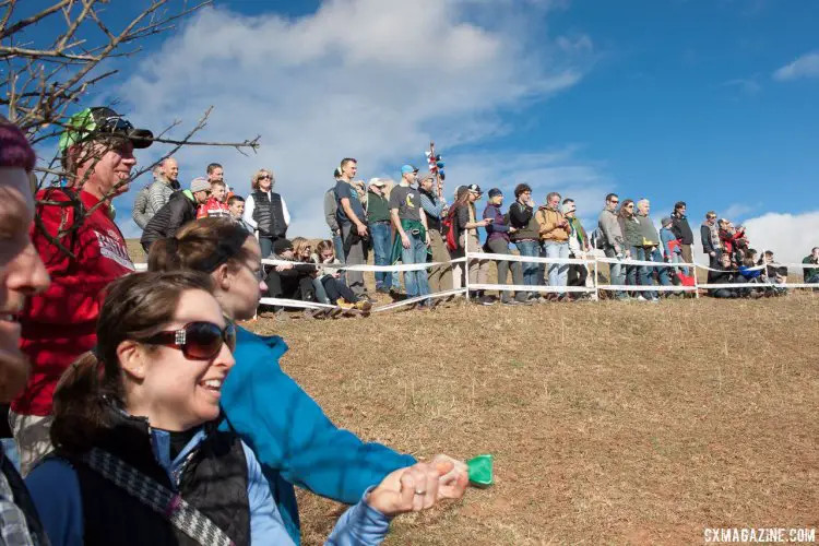 The crowds came out on the backside to watch the Singlespeed Men, 2016 Cyclocross National Championships. © Cyclocross Magazine