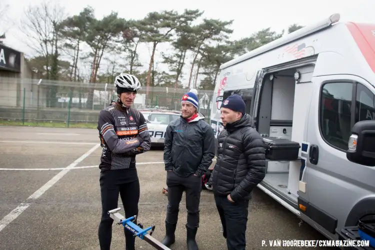 Friendly, familar faces in the Team USA paddock. Course Inspection. 2016 UCI Cyclocross World Championships. © P. Van Hoorebeke/Cyclocross Magazine