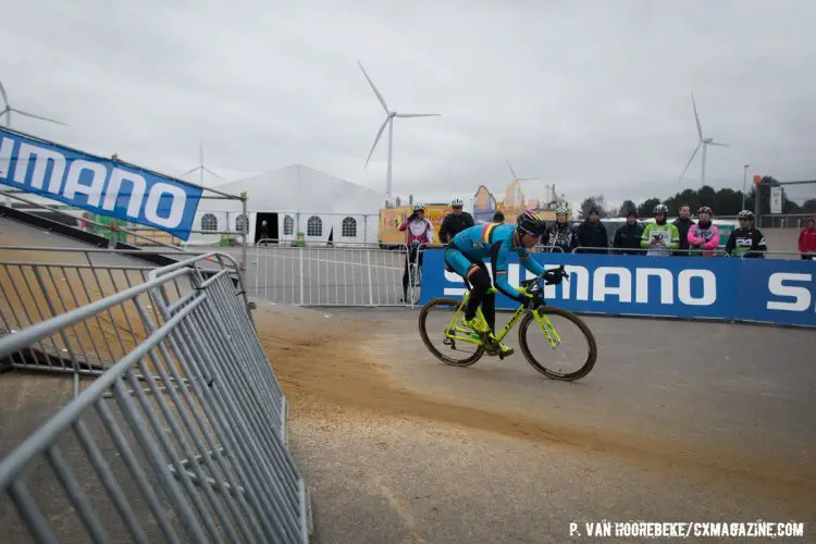 Sven Nys comes of the flyover. Course Inspection. 2016 UCI Cyclocross World Championships. © P. Van Hoorebeke/Cyclocross Magazine