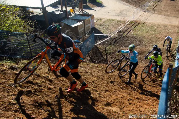 Justin Robinson leads the chase up a short climb. © R. Riott / Cyclocross Magazine