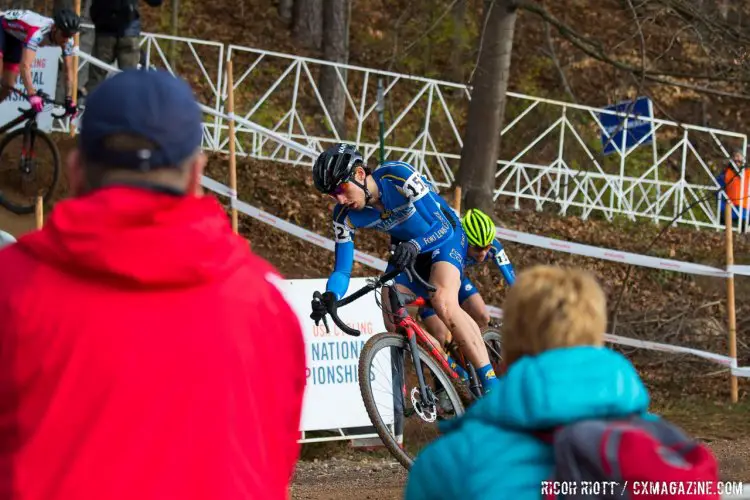 Ian McPherson leads Cody Cupp towards the Kask fly-over. © R. Riott / Cyclocross Magazine