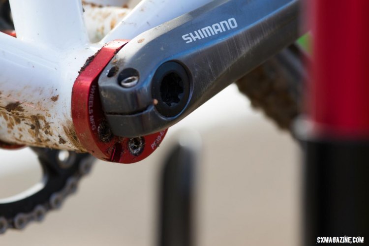 Allen runs a Wheels Manufacturing eccentric bottom bracket adapter in the frame's PF3o shell. 2016 Cyclocross National Championships. © R. Riott/Cyclocross Magazine