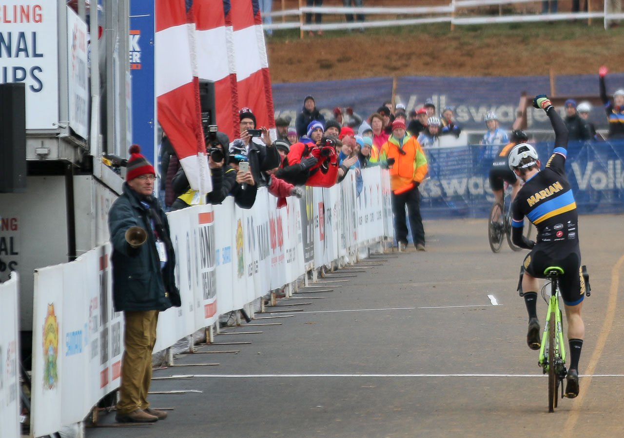 Drew Dillman savoring the victory in the Collegiate D1 relay. 2016 National Championships. © Cyclocross Magazine