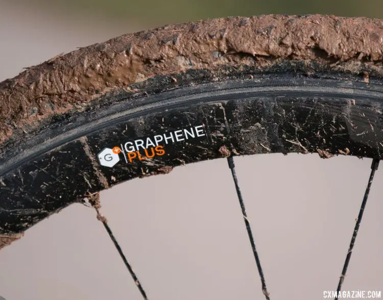 Vittoria Qurano 46 carbon tubular wheels with Graphene kept Ellen Noble rolling towards the finish. © Cyclocross Magazine