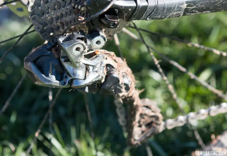 A closer look at the toll the conditions took on the rear derailleur. 2016 Cyclocross Nationals. © Cyclocross Magazine