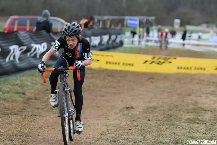 Adrian Magun had his best pain face on display. Junior Men 11-12, 2016 Cyclocross National Championships. © Cyclocross Magazine