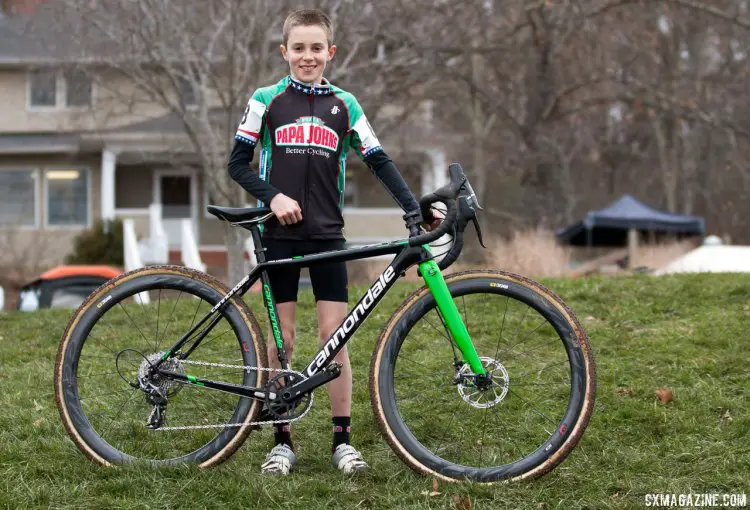 Ben Crimson with his winning bike. Junior Men 11-12, 2016 Cyclocross National Championships. © Cyclocross Magazine