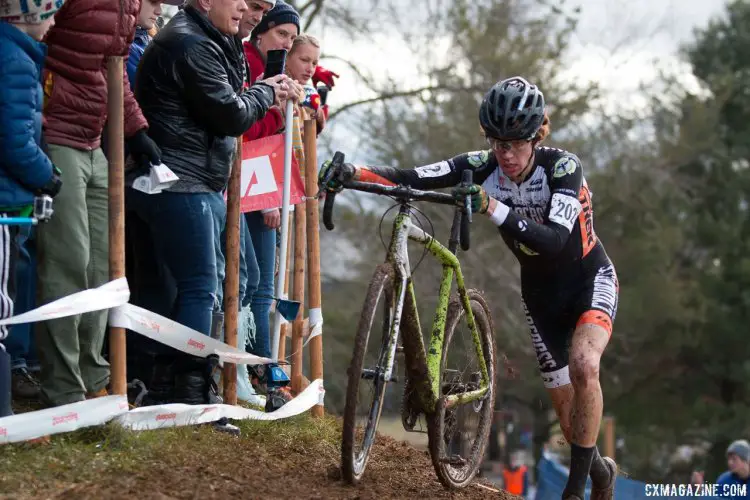 Spencer Petrov went after Gage Hecht early, but couldn't make the connection, fading back to fourth. Junior Men, 2016 Cyclocross National Championships. © Cyclocross Magazine