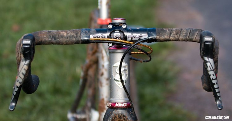 PRO PLT compact ergo bars with SRAM Red shift/brake levers form the cockpit of Katie Clouse's Moots Psychlo-X. 2016 Cyclocross National Championships. © Cyclocross Magazine