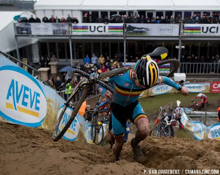 Eli Iserbyt, upgraded his silver medal in the Junior race in Tabor to a gold in the U23 Men's race in Zolder. 2016 Cyclocross World Championships. © Pieter Van Hoorebeke / Cyclocross Magazine