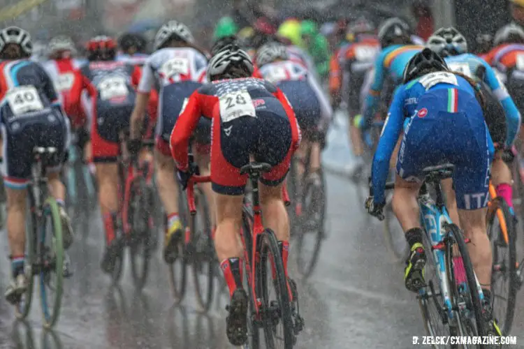 The riders stormed off the line as the rain poured down. U23 Women, 2016 Cyclocross World Championships. © Danny Zelck / Cyclocross Magazine