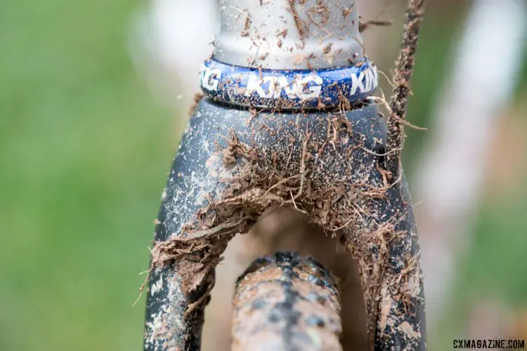 Gage Hecht's Moots Pscyhlo-X has plenty of clearance up front. 2016 Cyclocross Nationals & Worlds bikes. © Cyclocross Magazine