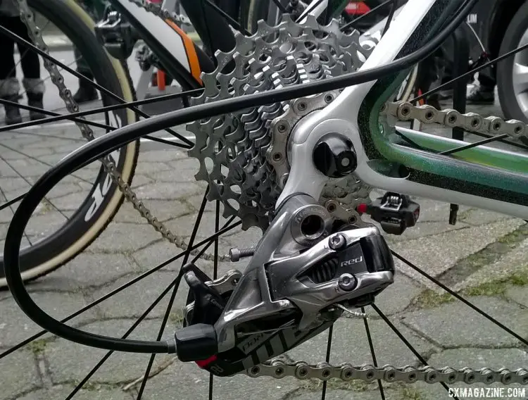 2016 World Champion Wout van Aert's Colnago Prestige, with a SRAM Red 22 drivetrain. Note the empty electronic wire port on the chainstay. © Cyclocross Magazine