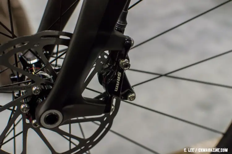 The calliper on SRAM's Apex 1 hydraulic brake is svelt. NAHBS 2016. © Clifford Lee / Cyclocross Magazine