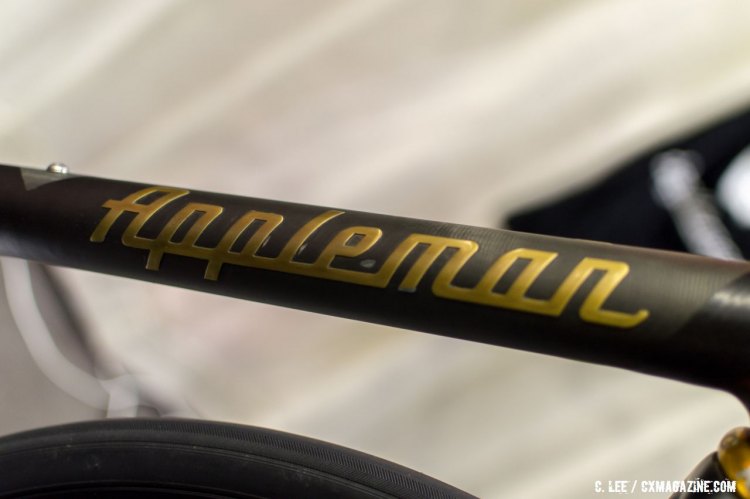 The naked brass logo on this road bike will develop a patina over time. NAHBS 2016. © Clifford Lee / Cyclocross Magazine