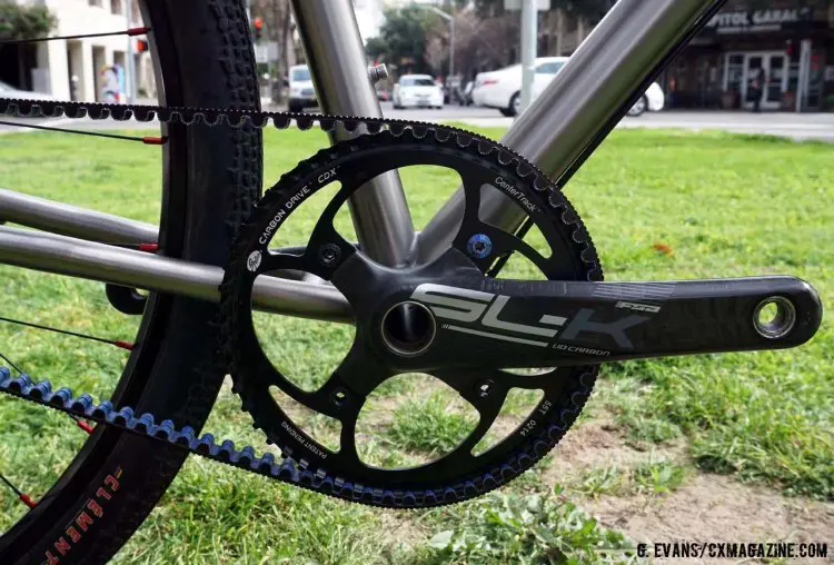 An FSA SLK carbon crank and Gates CDX sprocket deliver power to the Speedhub. © Cyclocross Magazine