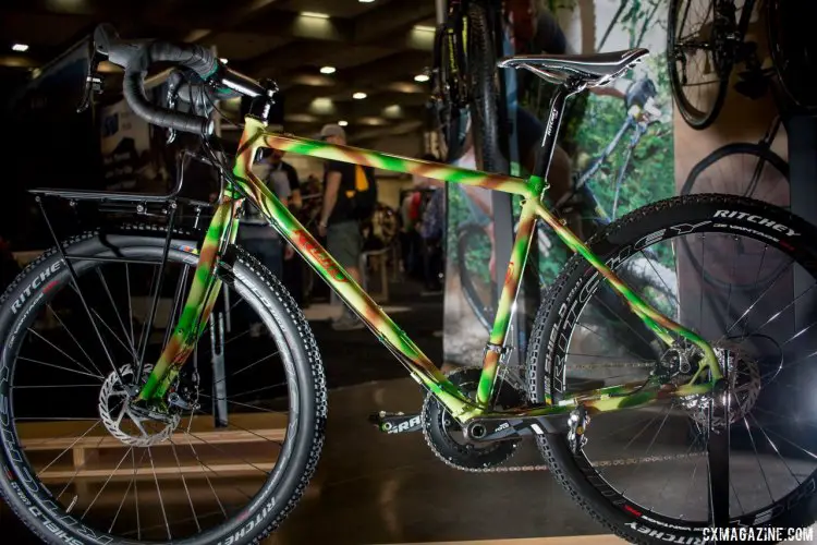 The Ritchey Break-Away Ascent frame, with camo Heritage paint can handle 650b mountain tires, or 700c cyclocross tires. NAHBS 2016. © Cyclocross Magazine