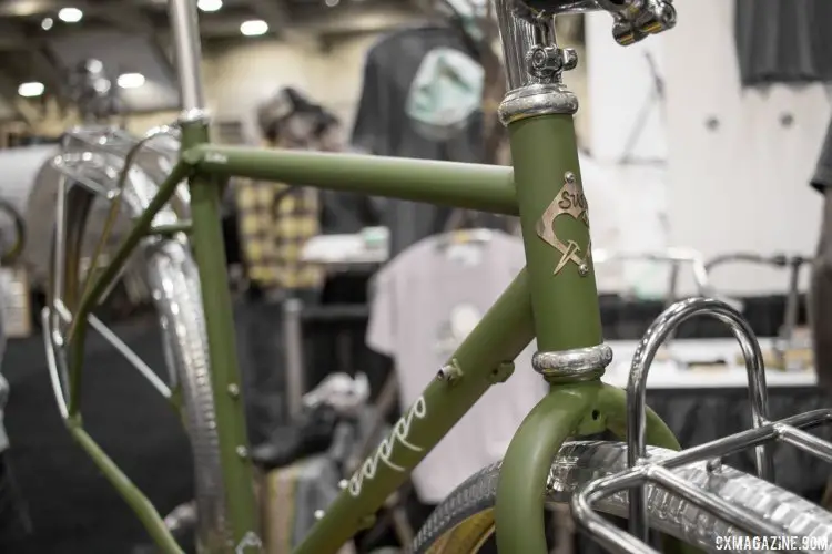 The Sim Works Doppo frame accepts 650b or 700c wheels, and is designed to do-it-all, including touring, commuting, and gravel. NAHBS 2016. © Cyclocross Magazine