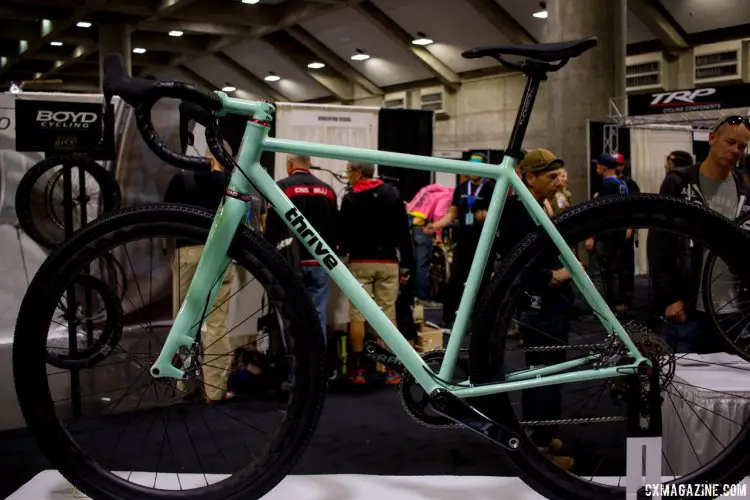 Thrive Cycles' Steel cyclocross/gravel bike file fillet brazed from True Temper OX Platinum and includes a 44mm head tube, stainless dropouts and a single color paint. NAHBS 2016. © Cyclocross Magazine